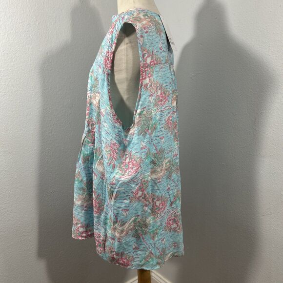 Kim Rogers Top Womens XXL Aqua Corivor Sleeveless‎ AOP Blouse - Picture 2 of 7